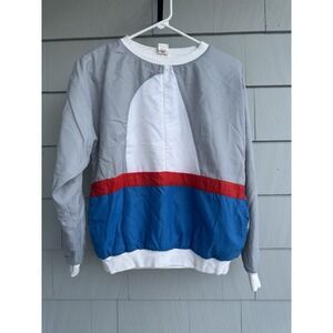 Vintage 1980s K-Way Nylon & Terry Cloth Lined Pull Over Color Blocked Top Sz XL